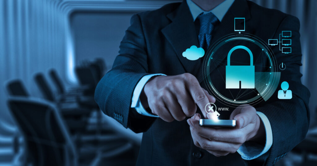 Businessman Hand Show 3d Mobile With Padlock As Internet Securit